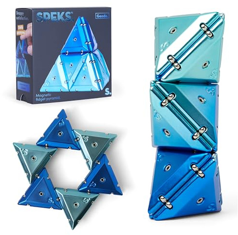 Speks Geode Magnetic Fidget Toy, Pyramid, Chrome Blue | Sensory Desk Toy for Adults & Teens 14+, Stress Relief Gift, Fidget, Magnetic Fidget Toys