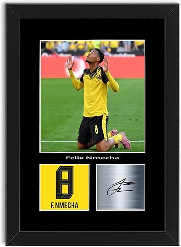 LJW Prints Felix Nmecha Fußballspieler Druck signiert Autogramm Foto Poster für Dortmund Fans gerahmt