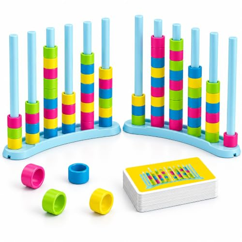 2 Pack Colour Matching Family Board Game, Stacking Challenge, 2-4 Players | Fast-Paced Family Board Game, Pattern Matching Cards, Ring Stacking Race for Parties, Family Game Night, Kids and Adults