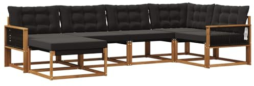 vidaXL Outdoor-Sofagarnitur mit Kissen 6 pcs Natürlich und Schwarz, Garten-Sofa-Set, modernes Outdoor-Lounge, strapazierfähige Möbel, witterungsbeständiger Sitzplatz zum Entspannen