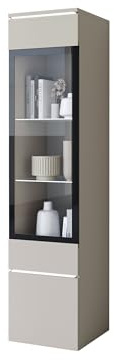 Mirjan24 Glasvitrine Doppo 002, Hängevitrine mit weißer LED-Beleuchtung, 4 Fächern innen und griffloser Öffnung, Vitrinenschrank für das Wohnzimmer (Cashmerebeige)