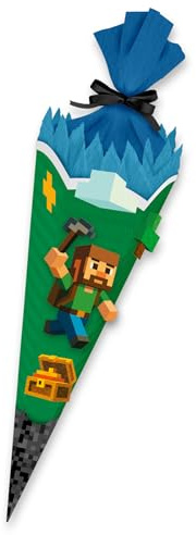 itenga Schultüten Bastelset Blockgame Pixel 68 cm – Komplettset mit Schultütenrohling, Krepppapier, Deko-Set & Satinband – Zuckertüte Junge zum Selber Basteln für die Einschulung