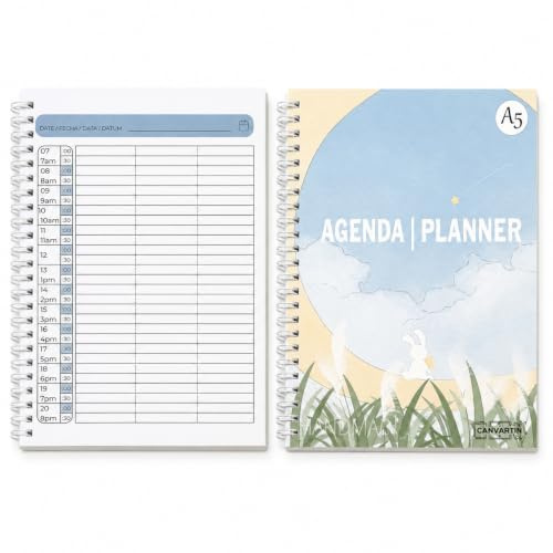Canvartin A5 citatbok för administratör och receptionist. Datalös kalender med 30-minuters intervall. Frisör- och affärsanteckningsbok. (1 st i 100 dagar (A5))
