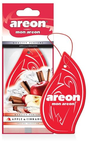 AREON Mon Auto Duft Apfel Zimt Autoduft Lufterfrischer Rot Hängend Aufhängen Anhänger Spiegel Pappe 2D Wohnung (Apple and Cinnamon Set Pack x 24)