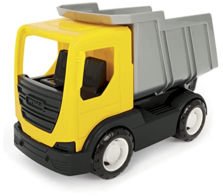 Wader 35362 - Tech Truck Kipper mit stabilen Stahlachsen, ca. 26 x 14,5 x 19 cm groß, gelb, ab 12 Monaten, ideal als Geschenk für kreatives Spielen