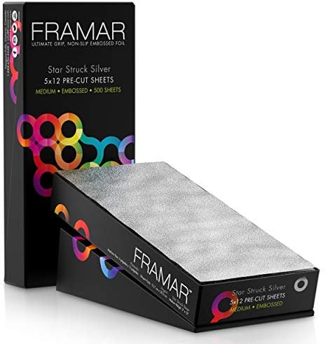 Framar 5x12 Silver Embossed Hair Foil, Hair Foils for Highlighting, Foils for Highlights, Hairdressing Foil for Hair Highlights, Highlighting Foil, Foil Sheets, Hair Foils for Colouring – 500 Sheets