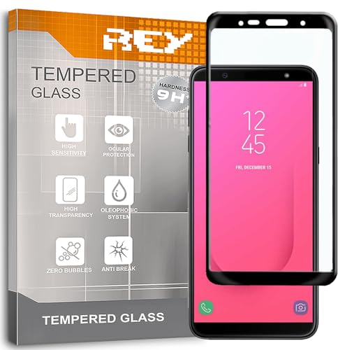 REY Verre Trempé 3D pour Samsung Galaxy J4 Plus 2018 / J6 Plus 2018 / J4 Core, Noir, Protecteur d'écran qualité supérieure, Protection Complète, 3D, 4D, 5D