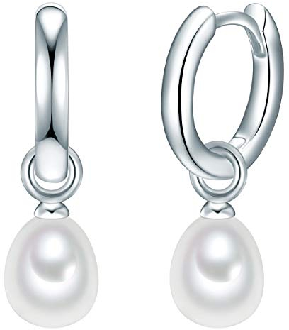 Valero Pearls Damen-Creolen Sterling Silber 925 Süßwasser-Zuchtperlen weiß - Ohrhänger für Frauen mit Süßwasser-perle