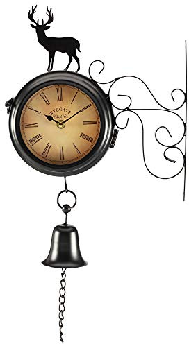 Wyegate Garden Wall Mounted Clock Outdoor Dual Sided 2 in 1 Thermometer Weather Station (Stag)