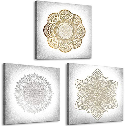 decomonkey Bilder Set Mandala 60x20 cm 3 Teilig Wandbild Groß Leinwandbild XXL Deko Wohnzimmer Schlafzimmer Büro Wanddeko Leinwand Pictures For Wall Poster Wall Painting Orient Ornament