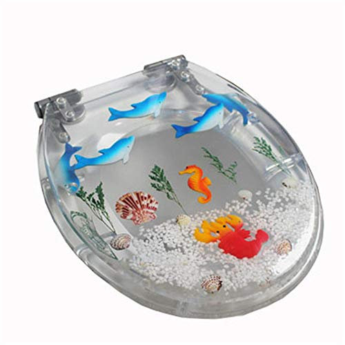 Abattant Wc, Résine antibactérienne, sièges de toilette de qualité supérieure, fermeture lente, libération rapide, fixation supérieure amovible en acier inoxydable-Hippocampe transparent dauphin