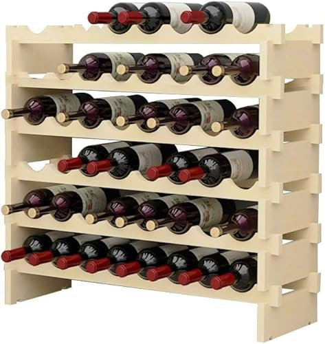 SDHYL Weinregal aus Massiv-Kiefernholz, Stand-Alone stapelbares Weinregal, Holz-Weinhalter, Weindisplayschränke,6 Ebenen, aufnehmen bis zu 48 Flaschen,WS6848M