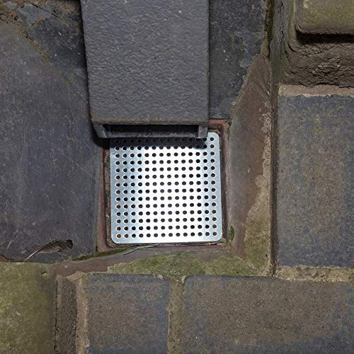 Simply Hardware® Protector de desagüe cuadrado de acero inoxidable de 4 a 9 pulgadas, mantiene los desagües limpios de hojas y escombros, 140 mm x 140 mm, 49 agujeros