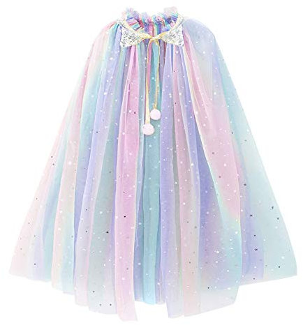PHOGARY Kinder Prinzessin Umhang Bunt Cape - Tüll Glitzer Pailletten für Halloween Kostüm Party Karneval Outfits Cosplay Mädchen (75 cm)