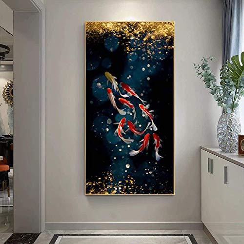 SHYJBH Wandkunst Bilder 60x120cm kein Rahmen Koi Fisch Lotus Teich Poster Drucke Bilder Leinwand Malerei Wandkunst Wandbild Eingang Wohnzimmer Moderne Wohnkultur