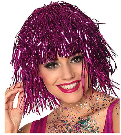 PAPSTAR NEU Perücke Damen Lametta Folie, Disco, pink - Haarnetz