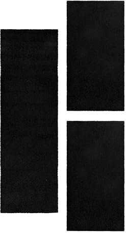 HomebyHome Bettumrandung Schlafzimmer 3 teilig Teppich Schwarz - Waschbarer Bettumrandung Teppich Läufer Set Extra Flauschig Bettvorleger Schlafzimmer Bettset:2 St. 60x110 cm | 1 St. 80x150 cm