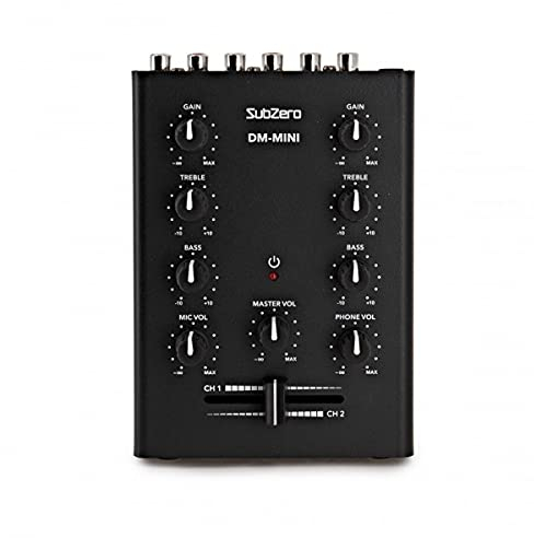 SubZero 2 Channel Desktop Mini DJ Mixer with Crossfader & Mic Input
