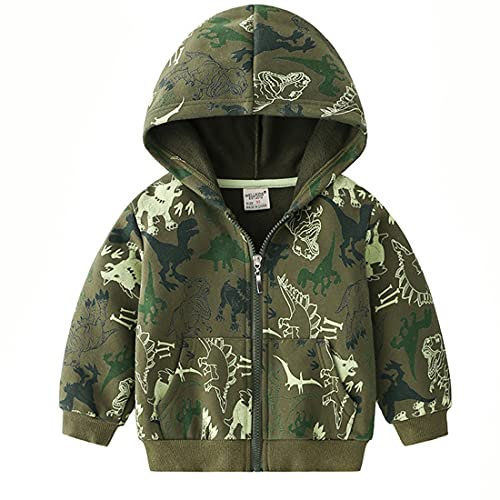 NautySaurs Felpa con cappuccio per bambini con cerniera dinosauro giacche leggere per bambini felpa con cerniera, Verde C, 4 anni