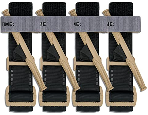 RHINO RESCUE Tourniquets, Einhändig Erste-Hilfe-Set für Notfallblutungen, Militärischer, Lebensrettender Nofallsanitäter für Gefechte im Freien Feld Taktisch mit Kunststoffwinde, 4PCS Schwarz