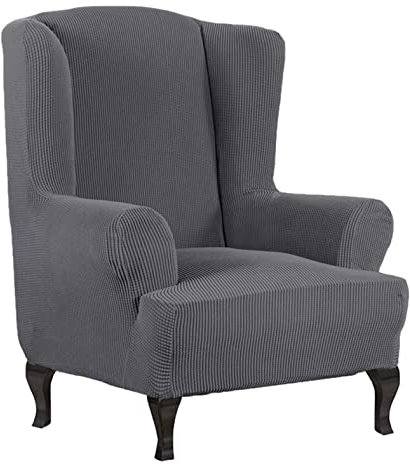 GUYIRT Sesselbezug Sesselhusse High Stretch 1-teilig Husse Für Ohrensessel Mit Elastischem Boden Ohrensessel Überzug Waschmaschinenfest -grau