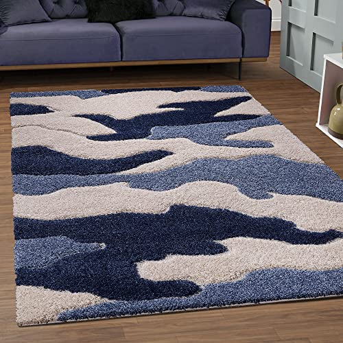 SANAT Wohnzimmer Teppich - Luxus Shaggy Nicht-schuppend Teppich, Wohnzimmer Schlafzimmer Esszimmer Eingangsbereich Teppiche, Blau 80 x 150 cm