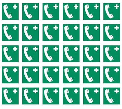 30 Aufkleber Notruftelefon E004 - ø 5 cm - UV- und witterungsbeständig - ISO 7010 - nachhaltig - Gebotszeichen Gebotsschild Schild (5 cm, Notruftelefon)
