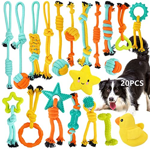 20 Stück Hundespielzeug Kauspielzeug,Ball Hunde Robuste Zähne Kauen langlebig Spielzeug Zahntraining Set für Kleine/Mittlere/Große,Hunde Spielzeug für Hunde Zahnpflege,aus Natürlicher Baumwolle