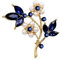 Broche bijou fleur cristal bleu & perles nacrées, acier doré.