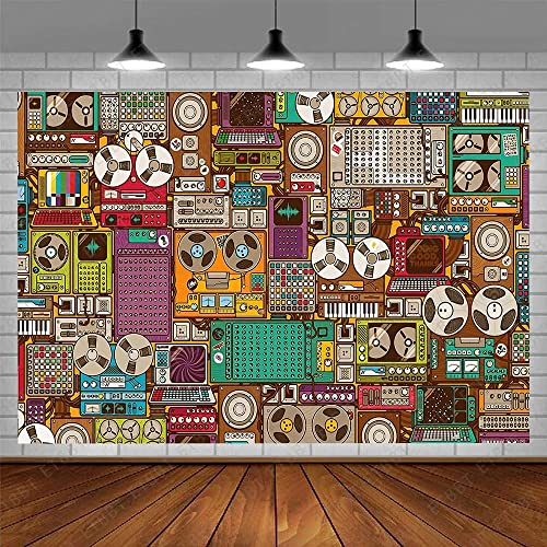 Photography Backdrop-Radio-Boombox Tape CD-Wand 80er-Jahre-Hintergrund, Zurück Zu 90s Nostalgischen 300x200cm