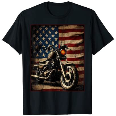 Motorcycle USA Flag Retro Biker T-Shirt