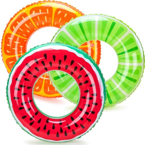 Lubibi 3Pack Inflatable Swimming Ring Pool Beach Float Tube For Kids Adults | Fruits Pattern Lightweight Water Float Toy, Pool Party Decor Holiday Birthday Gift For Family Summer Backyard Water Activity