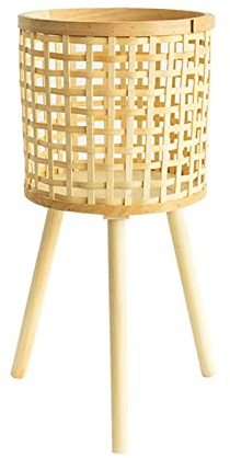 LIBOOI Support pour plantes d'intérieur en bambou tissé avec pieds, support de pot de fleurs pour plantes succulentes, Grain Carré
