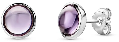 Orovi Schmuck Damen runde Amethyst- Ohrstecker mit Edelsteine/Geburtssteine runde natürliche lila Amethyste Zeitlose klassische Ohrringe aus 925 Sterling Silber