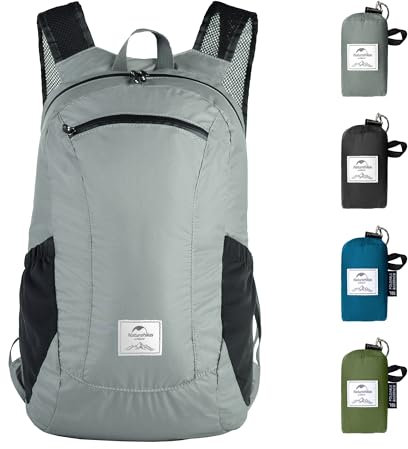 Naturehike Ultraleichter faltbarer Rucksack Wasserdichter Rucksack aus 30D-Nylon 18L Wanderrucksack Geeignet zum Spazierengehen, Wandern, Radfahren, Sport, Kurztrips Grau