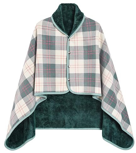 heekpek Damen Schal Winter Übergroßer Warme Winterschal mit Knopf Weich Deckenschal Fleece Oversized Poncho Cape Pullover Unisex Dicker Winterschal, Grün(100 * 140cm)