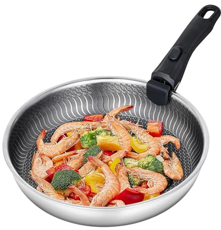 AMZCHEF Bratpfanne 28 cm, Edelstahl Pfanne Induktion mit abnehmbarem Griff, Antihaftbeschichtung, spülmaschinenfest,edelstahlpfanne für alle Herdarten