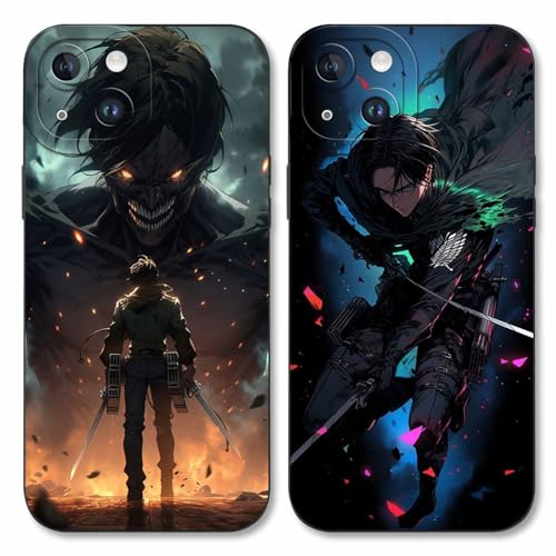 LYUBFDC 2 Stück Handyhülle für Apple iPhone 14 Hülle 6.1 Zoll, Anime Motiv Attack on Titan Manga Muster Schutzhülle Jungs Case Schutz der Linse Design Silikon TPU Cover Stoßfest, Schwarz1