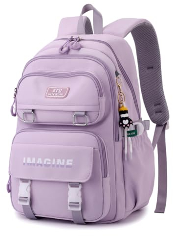 Tanou Schulrucksack Mädchen Teenager, Große Kapazität Rucksack Schule Teenager von 9 bis 16 Jahren, Wasserabweisender Nylon Kinder Schultasche Mädchen für Schule Reisen Lässige, Lila