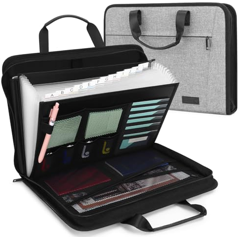 Uquelic Trieur Valisette pour Documents avec 13 Compartiments - A4 Portable Extensible Accordéon Porte Documents pour Ordinateur Portable, fichiers, certificats (Gris)