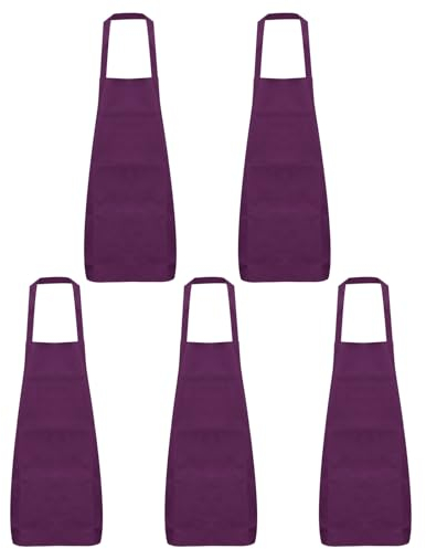 QUARKZMAN 5Pcs Tabliers de Cuisine 75x65cm en Polyester avec 2 Poches pour Femmes Hommes Cuisine Maison Restaurant Artisanat Jardinage, Violet