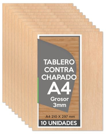 Planetacase - Tablero Contrachapado A4 3mm 210x297 x 3mm (10 paneles) - Madera contrachapado para Bricolaje, Manualidades, Corte Láser, Marqueteria, Calado, Artesanía - Madera