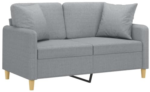 vidaXL Sofa 2 Sitzer, Couch mit Zierkissen, Liegesofa für Wohnzimmer, Polstersofa Sessel Relaxsofa Loungesofa Relaxcouch, Hellgrau Stoff