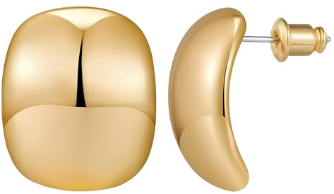TONAUP Chunky Earrings für Damen, Retro Gebogene Ohrringe Mit 2 Stuck Piercing Pistole, Hypoallergene High End Französische Metallic Stil weibliche Ohrringe für Frauen und Mädchen