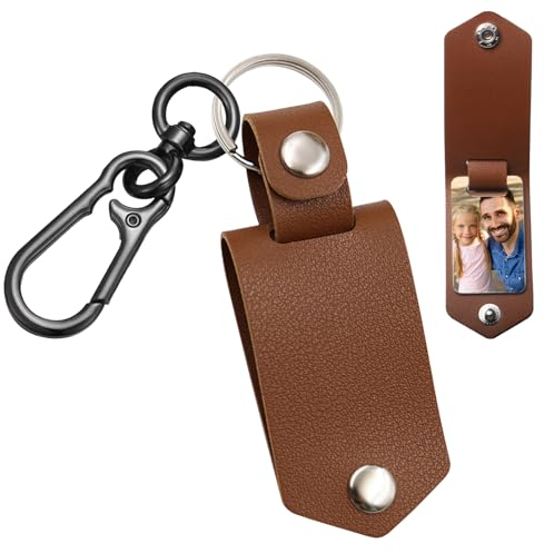 LEOEASIY Schlüsselanhänger Personalisiert,Schlüsselanhänger Leder,Personalisierter Schlüsselanhänger,PU Leder Schlüsselanhänger,Metall Schlüsselbund mit Foto,Schlüsselanhänger Bild