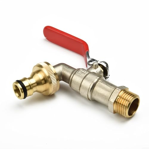 CWOQOCW Wasserhahn 1/5.1 cm Hebelventil Kugelhahn Garten Wasserauslass Außenarmatur Wasser mit rotem Griff und Metall Schlauchstopfen
