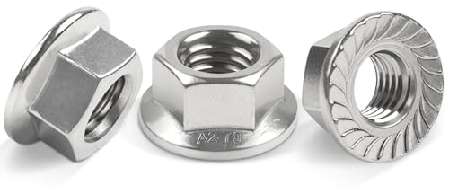 25 Stück Flanschmuttern M4, Jeboler M4 Muttern Edelstahl DIN 6923 Sechskantmutter mit Flansch und Sperrverzahnung Bundmutter, Sperrzahnmuttern Gezahnte Sechskantmuttern für Fahrradwartung etc.