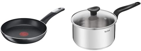 Tefal C38806 Hard Titanium Essential Poêle à frire 28 cm | Revêtement antiadhésif & PRIMARY casserole inox 20 cm / 3 L + CV