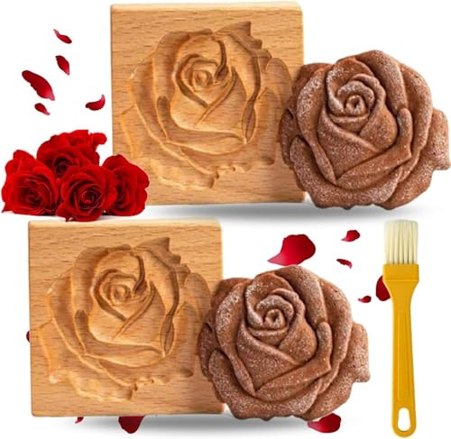 Tostonera En Forma De Rosa, Tostones Wegerichpresse, Rose Tostonera, Tostonera Wegerichpresse Rosenform, 3D-Ausstechform aus Holz, Prägeform für Küche, DIY (2 Stück)