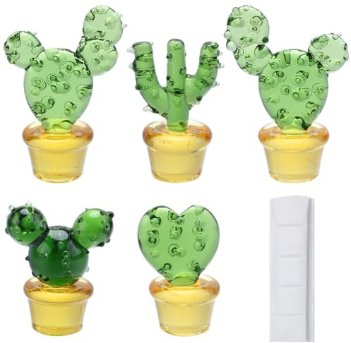 GORGECRAFT 5pcs Cactus Miniatures en Verre Soufflé Fait à la Main Figurines D'Art en Cristal Mini Simulation de Fleurs Décorations de Collection de Plantes pour la Maison le Bureau la Table la Voiture